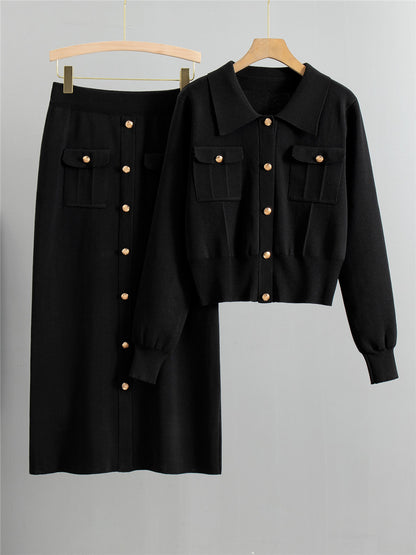 Tailored Knit Cardigan & Midi Skirt Set