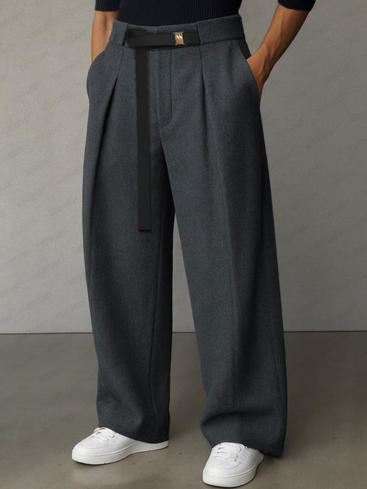 Casual Belt Accent Straight Cut Suit Pants