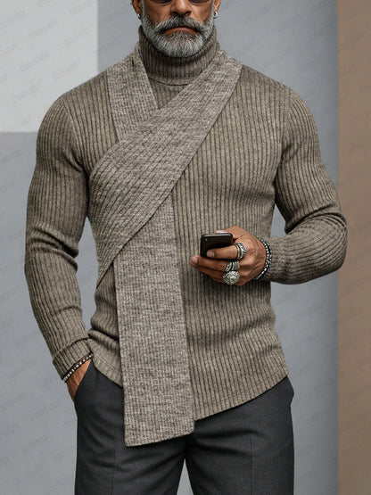 Minimalism Turtleneck Scarf-Decorated Knit Undershirt