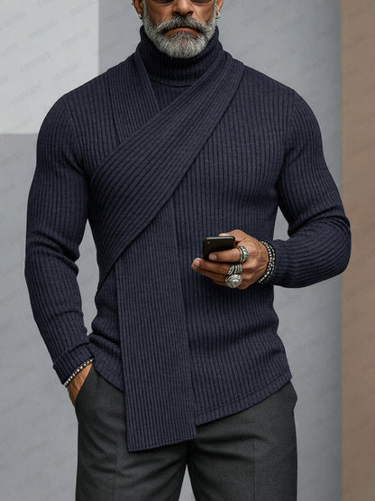 Minimalism Turtleneck Scarf-Decorated Knit Undershirt