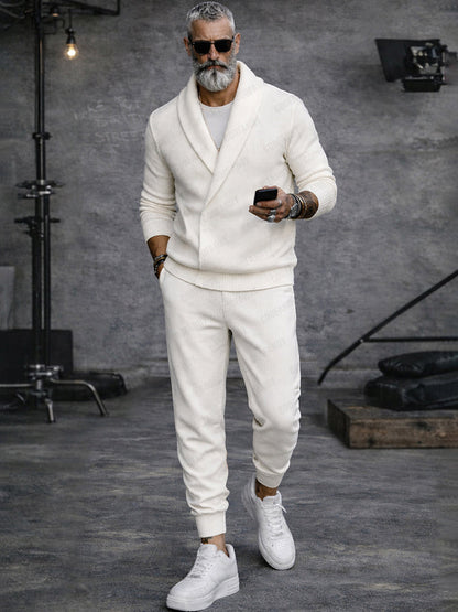 Casual Shawl Collar Knit Top and Pants Set