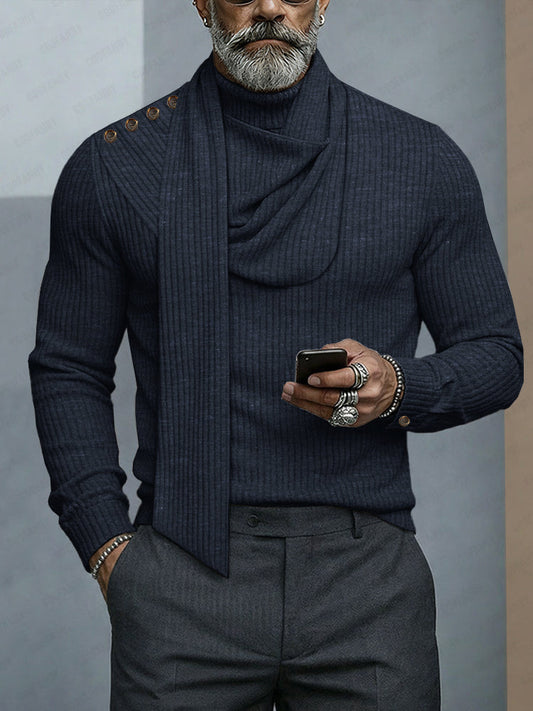 Turtleneck Knit Top with Detachable Matching Scarf