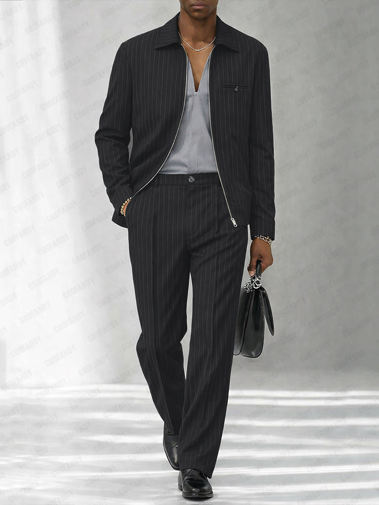 Urban Casual Pinstripe Jacket and Pants Set