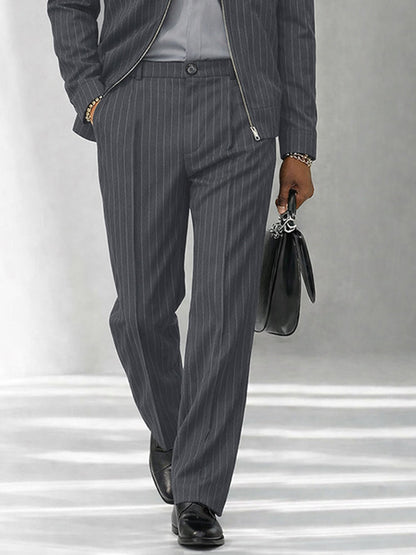 Urban Casual Pinstripe Jacket and Pants Set