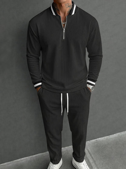 Casual Sporty Pit-Stripe Top and Pants Set