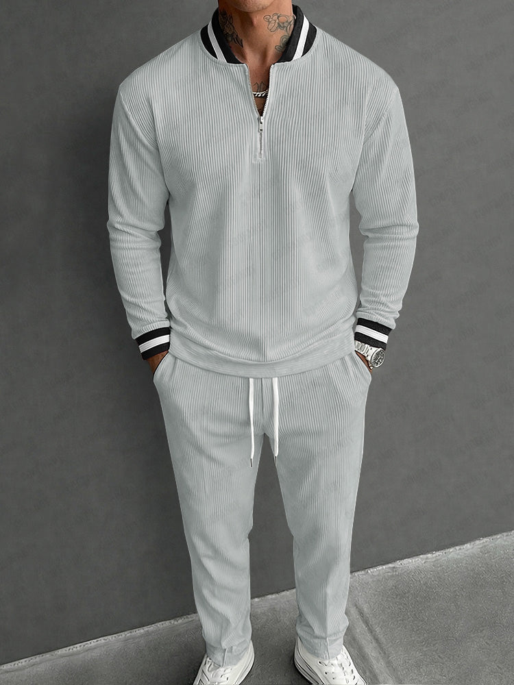 Casual Sporty Pit-Stripe Top and Pants Set