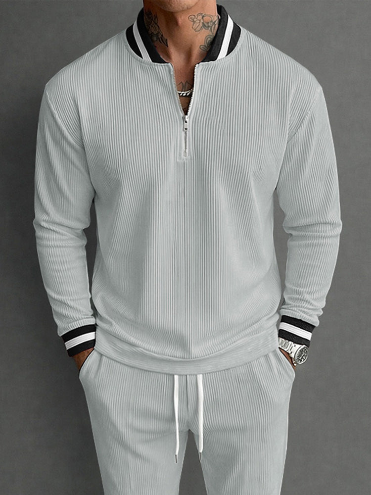 Casual Sporty Pit-Stripe Top and Pants Set