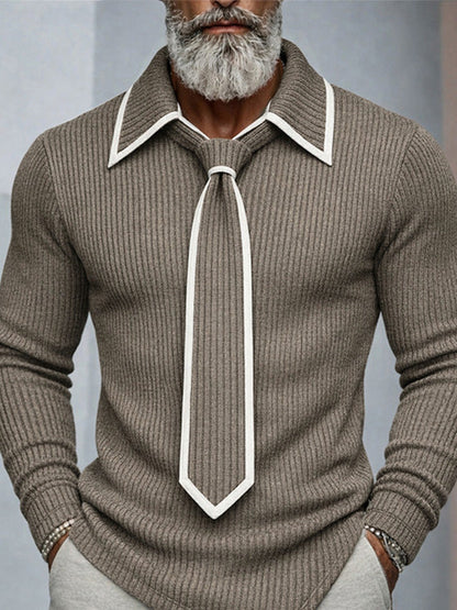 Mordern Contrast Detachable Tie Design Knit Top