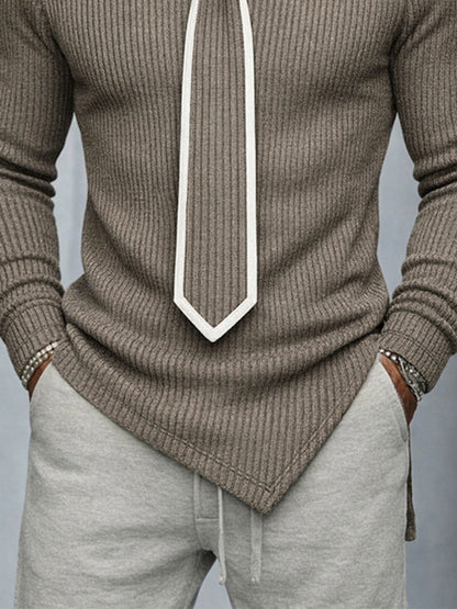 Mordern Contrast Detachable Tie Design Knit Top