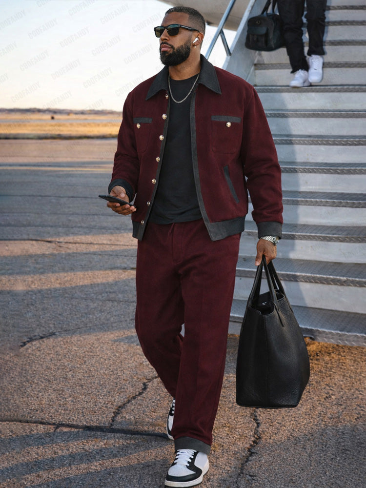 Urban Casual Contrast Tweed Jacket Pants Set