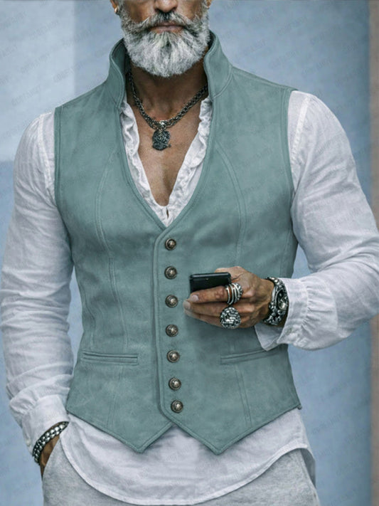 Vintage Suede Stand Collar Suit Vest