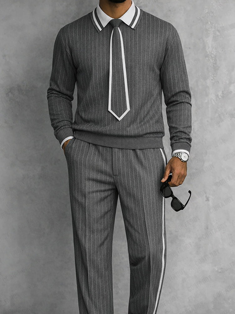 Unique Detachable Tie Design Pinstripe Matching Set
