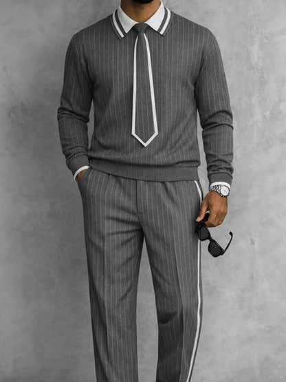 Unique Detachable Tie Design Pinstripe Matching Set