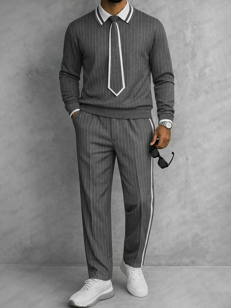 Unique Detachable Tie Design Pinstripe Matching Set