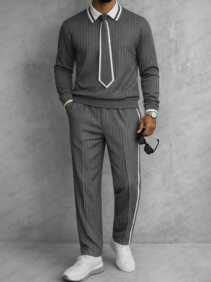 Unique Detachable Tie Design Pinstripe Matching Set