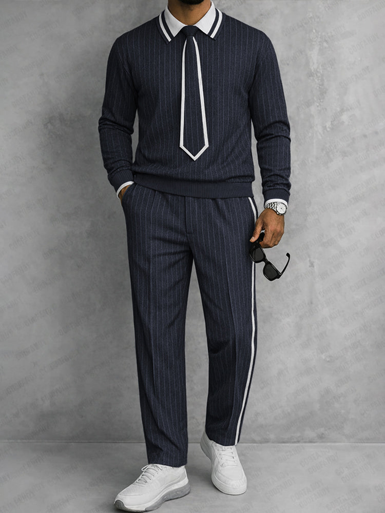 Unique Detachable Tie Design Pinstripe Matching Set