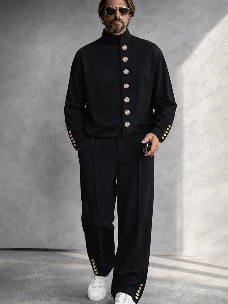 Military-Inspired Button Detail Matching Set