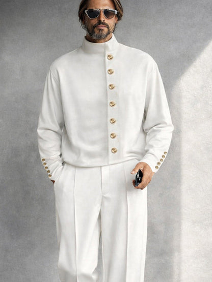 Military-Inspired Button Detail Matching Set