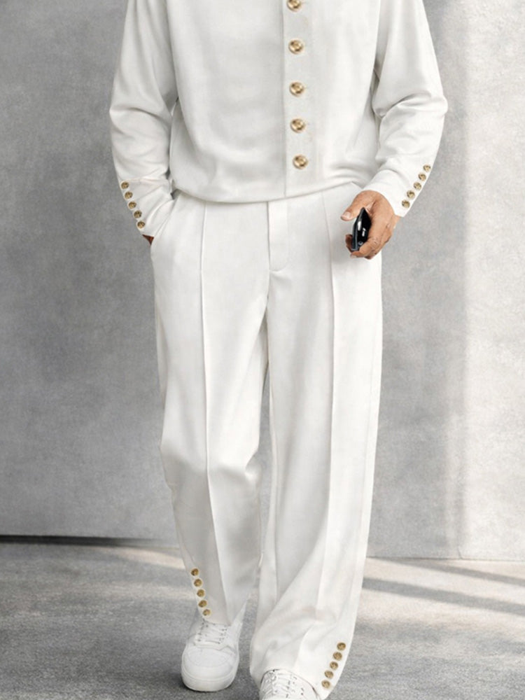 Military-Inspired Button Detail Matching Set