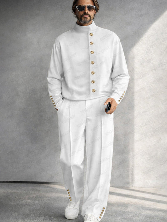 Military-Inspired Button Detail Matching Set