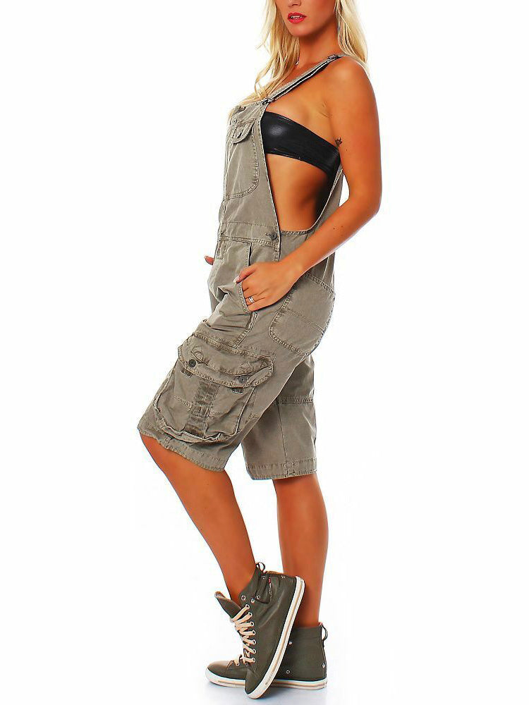 Women's Denim Cargo Overall Shorts