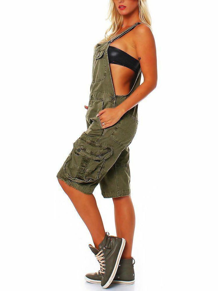 Women's Denim Cargo Overall Shorts