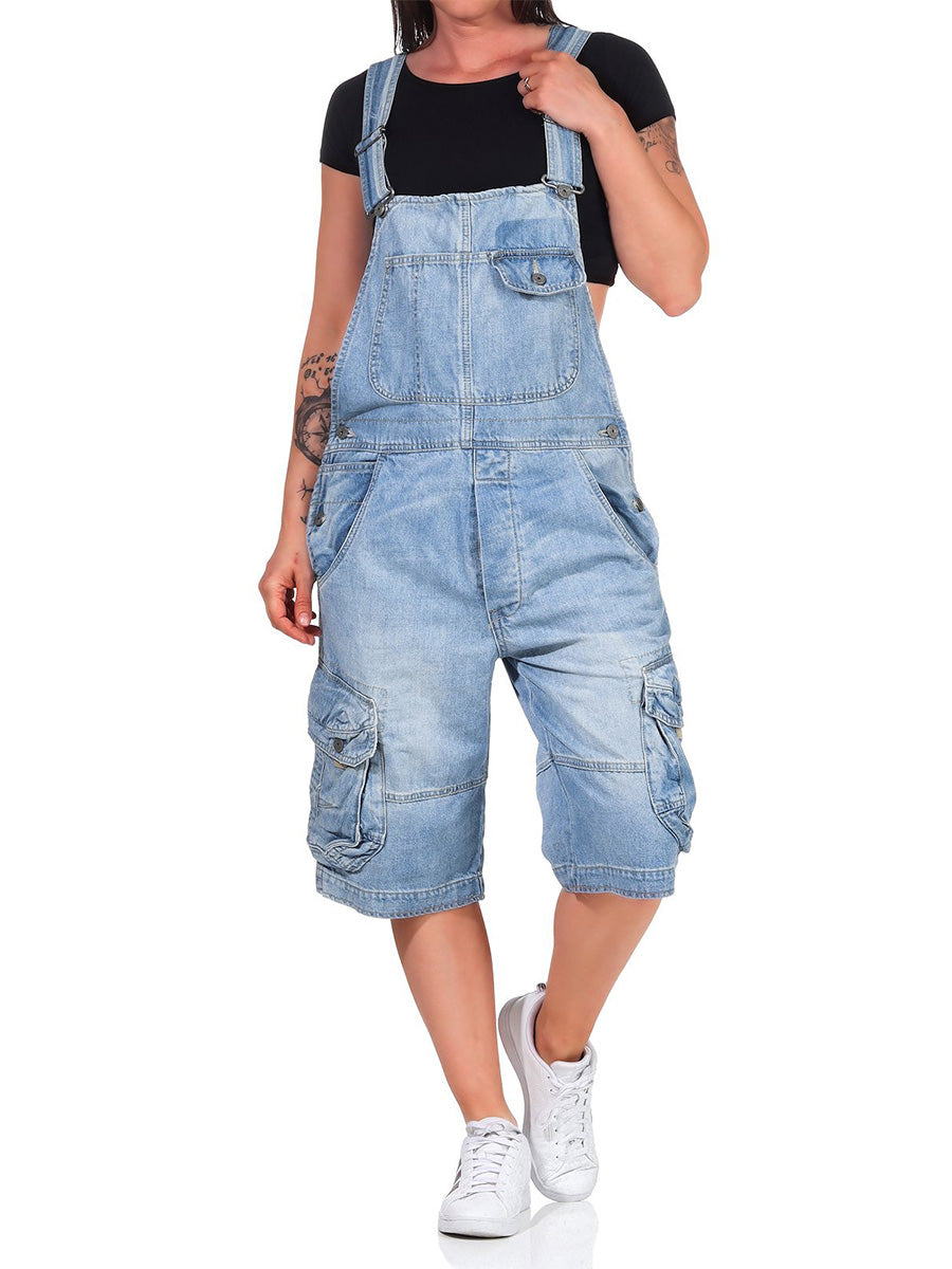 Women's Denim Cargo Overall Shorts