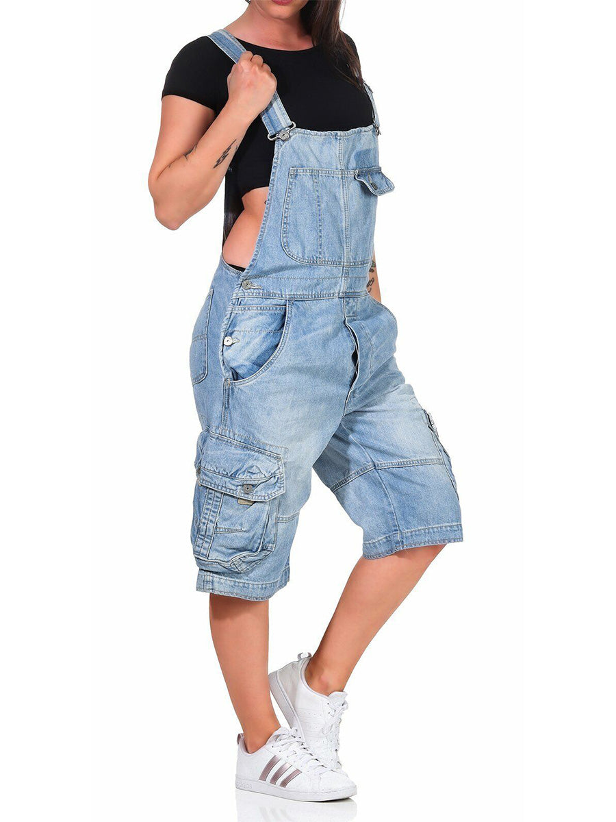 Women's Denim Cargo Overall Shorts