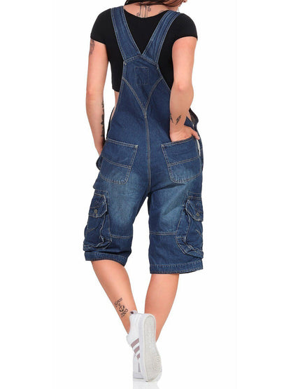 Women's Denim Cargo Overall Shorts