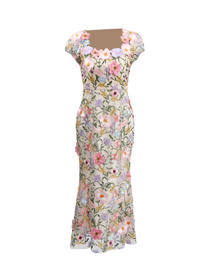 Zolthar Embroidered Flower Midi Dress