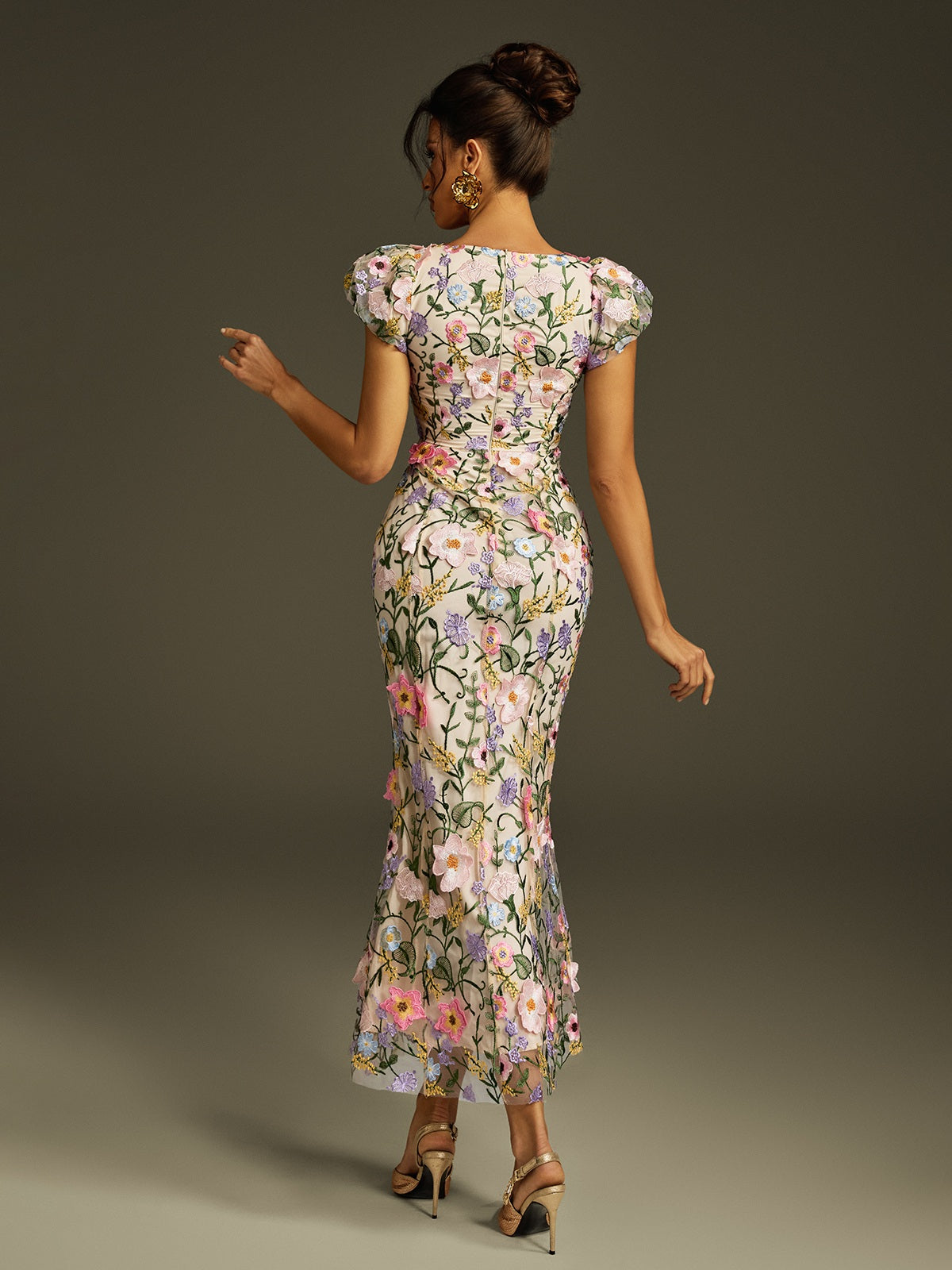 Zolthar Embroidered Flower Midi Dress