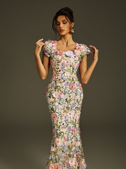 Zolthar Embroidered Flower Midi Dress