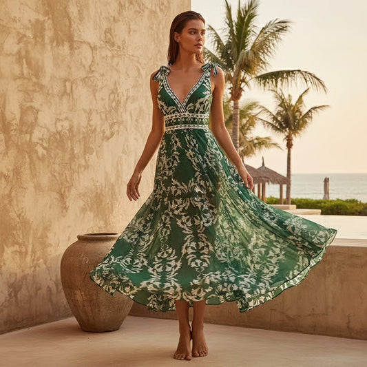 Azure Bloom Floral One-Piece & Skirt Set