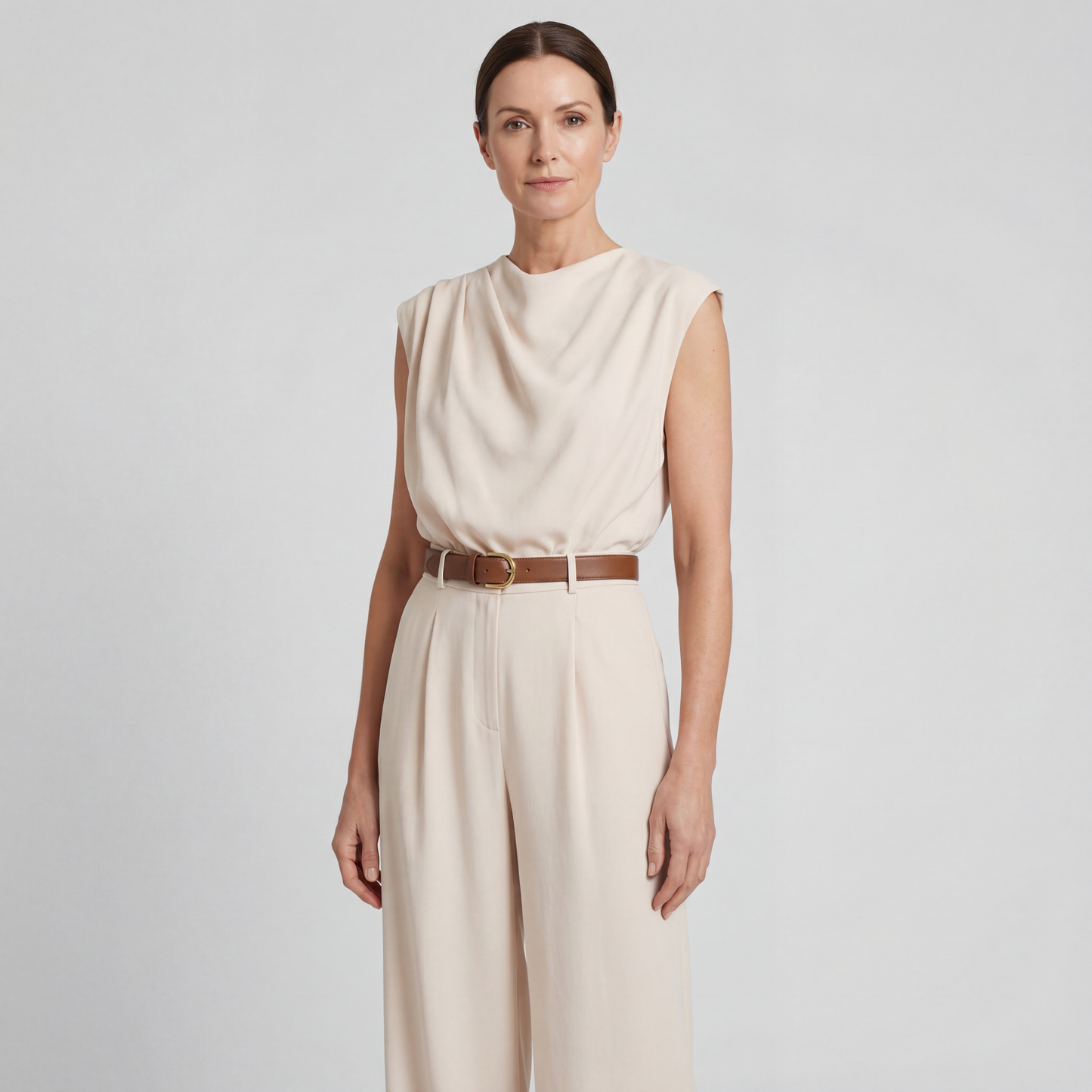 Solid pocket jumpsuit with belt