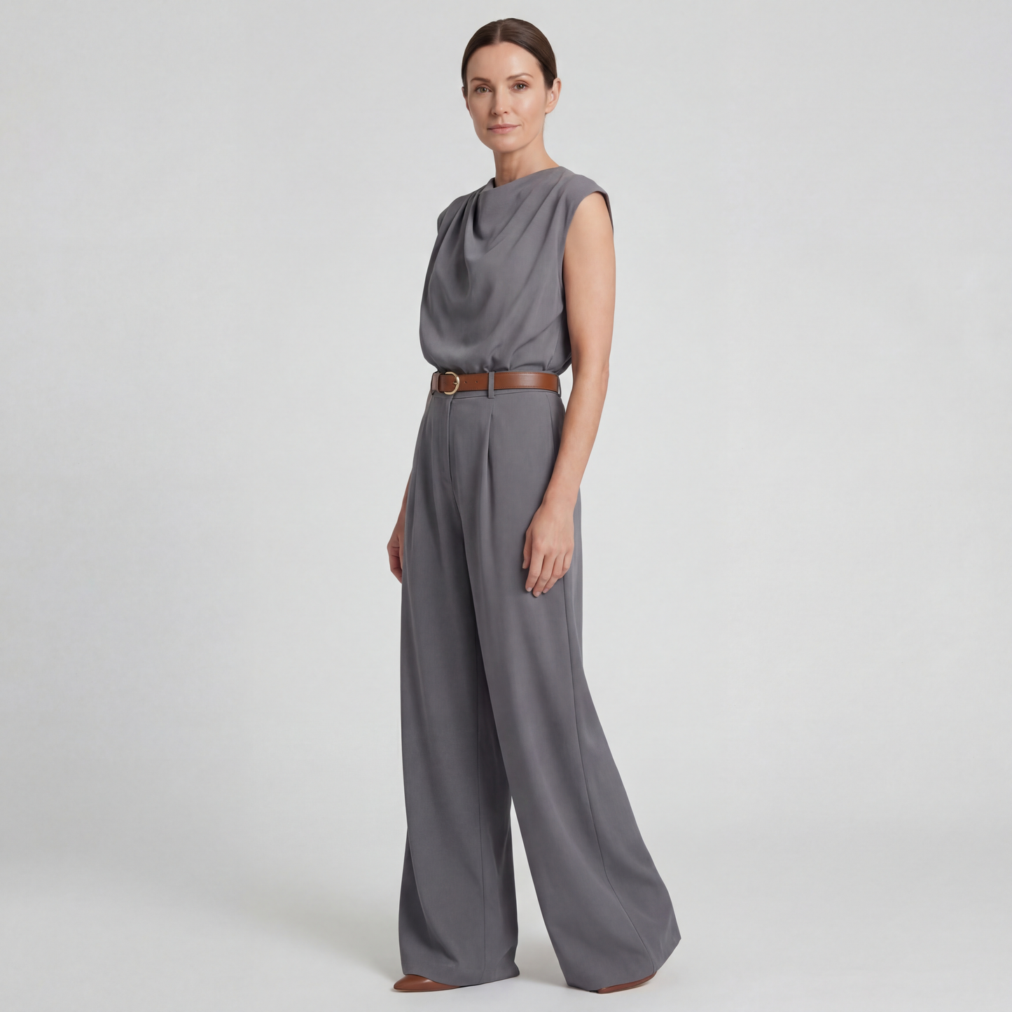 Solid pocket jumpsuit with belt