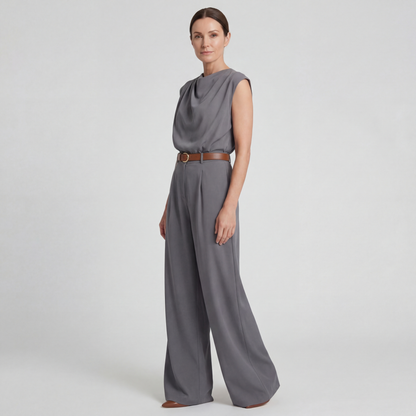 Solid pocket jumpsuit with belt