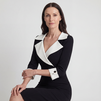 Tailored Contrast Collar Midi Dress