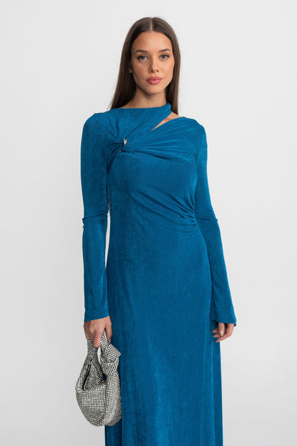 Draped Maxi Dress with Cut-Out and Elegant Detail - Teal