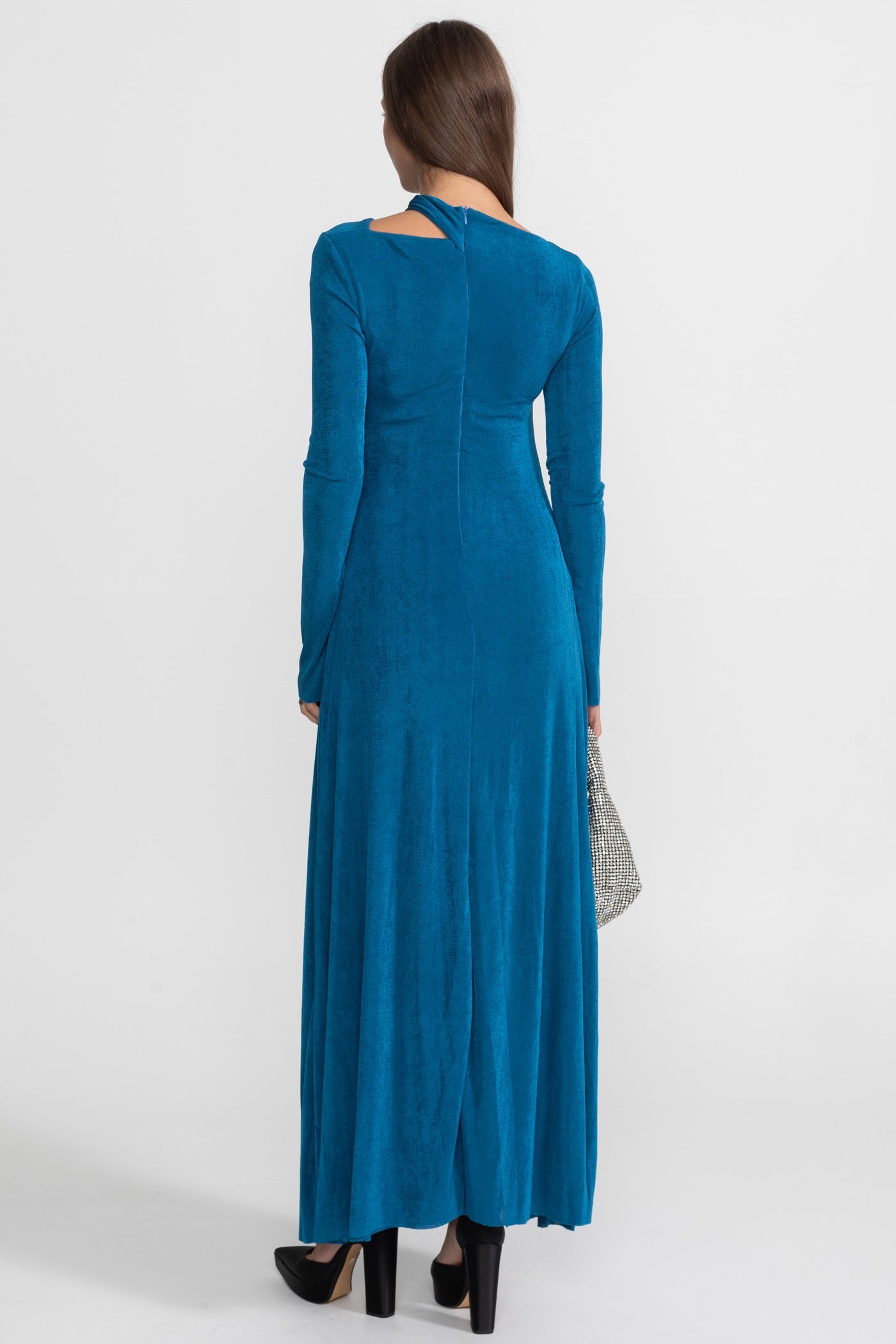 Draped Maxi Dress with Cut-Out and Elegant Detail - Teal