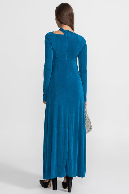 Draped Maxi Dress with Cut-Out and Elegant Detail - Teal