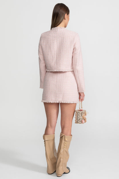 Tweed Co-ord Set With Pearl Button Detailing – Blush Pink