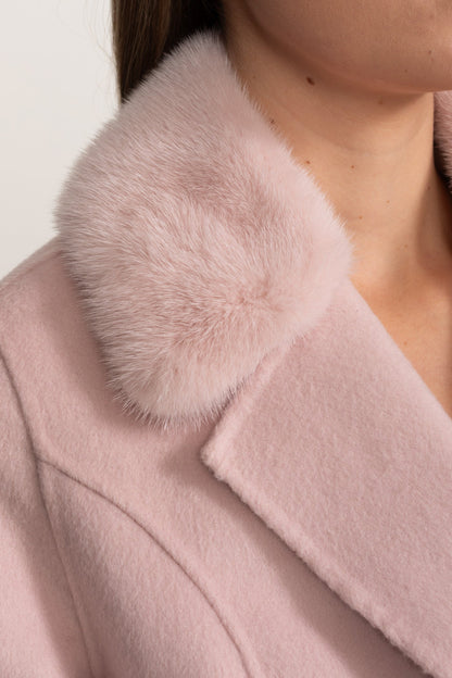 Embellished Wool Overcoat With Fox Fur Collar – Pink