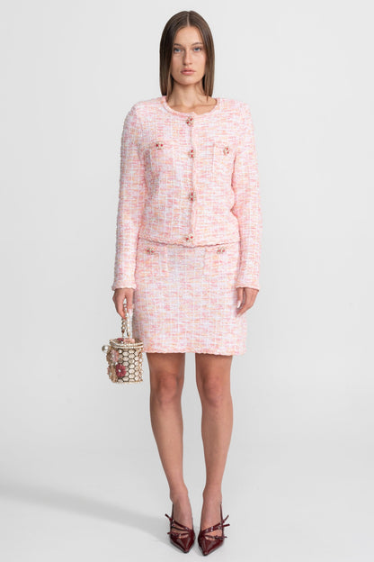 Tweed Co-Ord Set With Embellished Buttons – Blush Pink