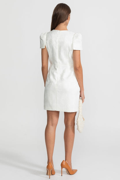 3D Floral Appliqué Mini Dress With Quilted Skirt  – White