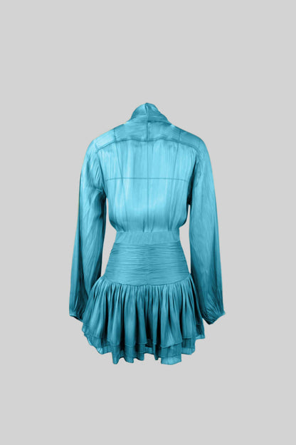 Pleated Set With Shirt and Mini Draped Skirt - Teal